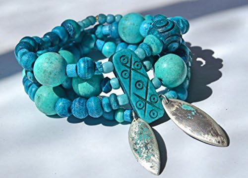 Turquoise and Sterling Silver Rustic Boho Stretch Bracelet