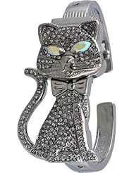 Varsales #3323-S Womens Silver Tone Lux the Cat Crystal Bangle Watch