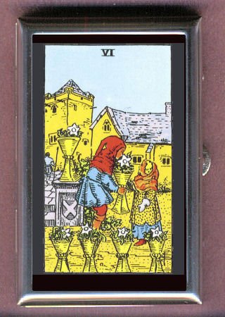 CUPS VI TAROT CARD, COIN GUITAR PICK PILL BOX