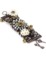 Betsey Johnson "Iconic Autumn" Flower Multi-Charm Wide Toggle Bracelet