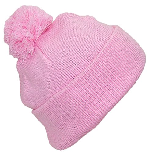 BWH Quality Solid Color Cuffed Hat W/Large Pom Pom (One Size)(Fits Large Heads)