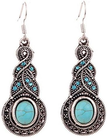 BINNY Womens Jewelry Silver Alloy Retro Turquoise Dangle Earrings Rhinestone Green Crystal