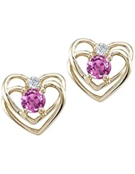 Tommaso Design (tm) Round 4mm Genuine Pink Tourmaline and Diamond Heart Earrings