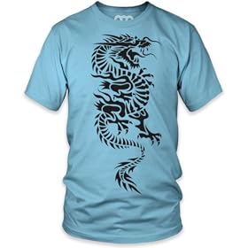Black Tribal Dragon Fine Jersey T-Shirt, Aqua, S