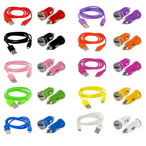 441 Wireless Wholesale Lot X100 Single Mini USB 2 Port Car Charger for Cigarette Lighter Socket 2.1A Power Adapter and Round Micro USB Cables /Cords for Samsung, HTC, LG, Nokia, Blackberry, and more! (Lot of 100 Single Car Chargers and USB Micro Mixed Colors)