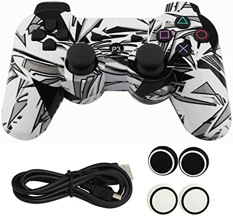 Kinvida PS3 Six Axis Double Vibration Bluetooth Wireless Vedio Game Controller Gamepad , with USB Charging Cable for Sony Playstation 3 (White)