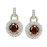 1.50 cttw 925 Two Tone Sterling Silver and Genuine Round Garnet Earrings