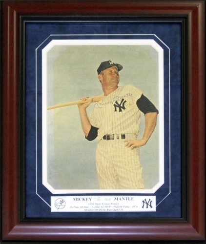 Mickey Mantle Autographed/Hand Signed Framed Posing with Bat Magazine Page (James Spence)