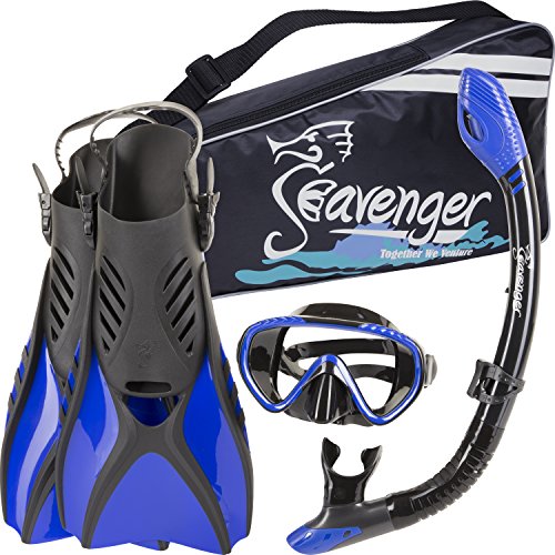 Seavenger Diving Snorkel Set - (Black Silicon/Blue) - M