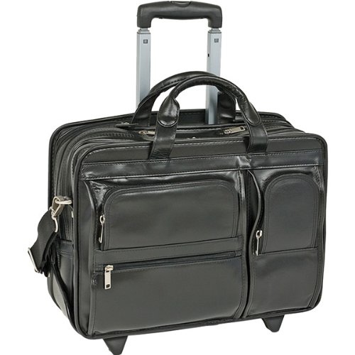 McKlein USA Leather Rolling Computer Laptop Briefcase - Black