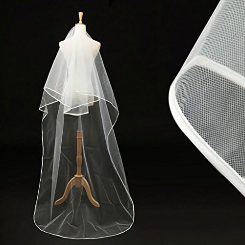2 Layers Long Length Plain Ribbon Edge Veil With Comb For Cathedral Bridal Wedding Ivory