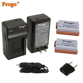 Progo Power Pack (Two Li-Ion Rechargeable Batteries and Pocket Travel AC/DC Wall Charger with Car Adapter & US to European plug) for Canon Rebel T3i T2i 550D Digital Camera