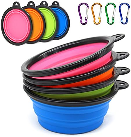Pack of 4 Collapsible Pet Bowl ,Food Grade Silicone BPA Free,Pop-up Travel Bowl for Pet Cat Food and Water with Free Carabiner (1 blue+1 green+1 orange +1 pink)