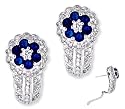 C.Z. Sapphire Diamond Flower Sterling Silver Clip With Post Earrings