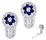 Image of Sterling Silver CZ Diamond Sapphire Floral Clip Earrings