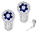 Sterling Silver CZ Diamond Sapphire Floral Clip Earrings
