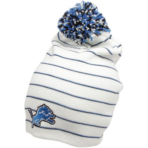Detroit Lions Women's Knit Hat: White Long Pom Knit Hat