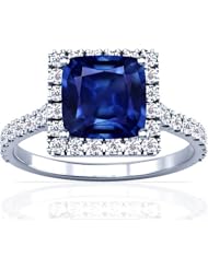 Platinum Cushion Cut Blue Sapphire Ring With Sidestones (GIA Certificate)