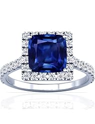 14K White Gold Cushion Cut Blue Sapphire Ring With Sidestones (GIA Certificate)