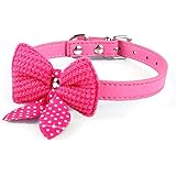 Mokingtop&reg; Hot Cute Knit Bowknot Adjustable PU Leather Dog Puppy Pet Collars Necklace (Hot Pink)