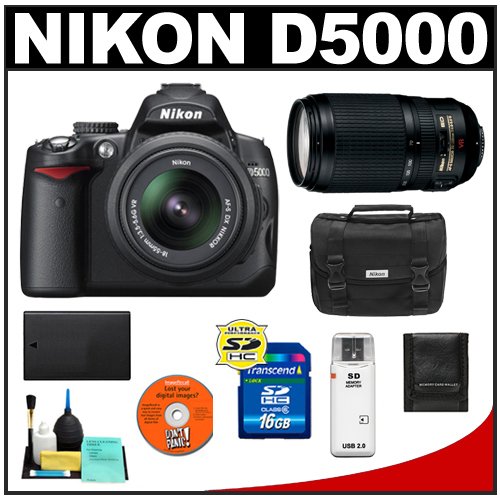 Nikon D5000 Digital SLR Camera w/ 18-55mm VR Lens + Nikon 70-300mm VR Lens + 16GB Memory Card + Spare EN-EL9 Battery + Case + Cameta Bonus Accessory Kit