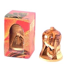 Olive Wood Bell Nativity Ornament with Gift Box
