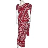 Indian Saree Sari in Tie Dye Print on Cotton with Blouse & Under Skirt Red (tdsari059)