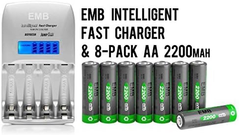 8-Pack AA 2200mAh NiMH Rechargerable Battery+1 Hour Fast Charger