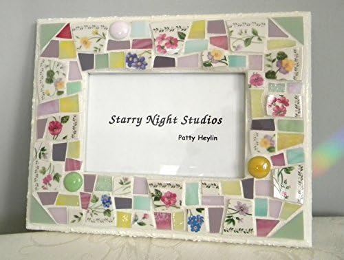 Mosaic Picture Frame - English Cottage Garden - Recycled China Tiles and Stained Glass