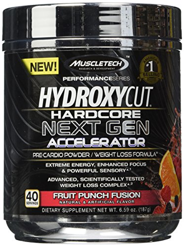 MuscleTech Hydroxycut Hardcore Next Gen, Pre-Cardio/Weight Loss Formula, Fruit Punch Fusion, 40 Servings, 6.59 oz (187g)