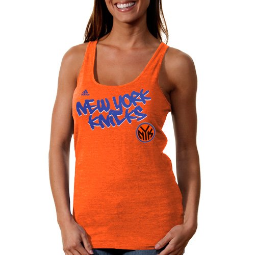 New York Knicks Women's Heathered Orange adidas Graffiti Me Tri-Blend Tank Top