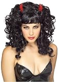 Sexy Costumes Women's Wigs Curly Black Devil Wig Horns Diablos Satan Long Costume Wig Wicked Fairy