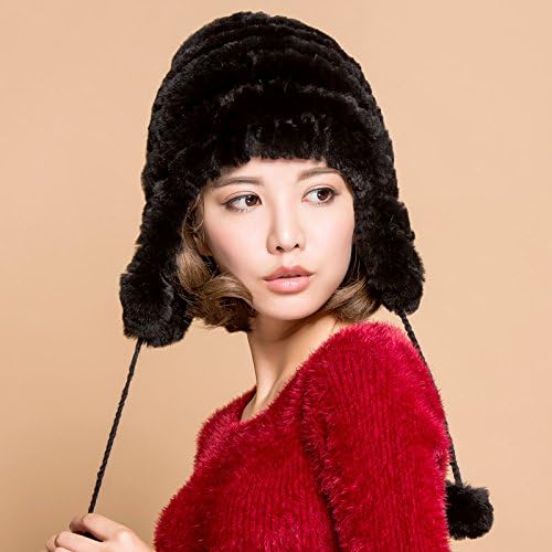 Mingxin womens real rabbit fur winter outdoors trapper hunter hat with ear flaps