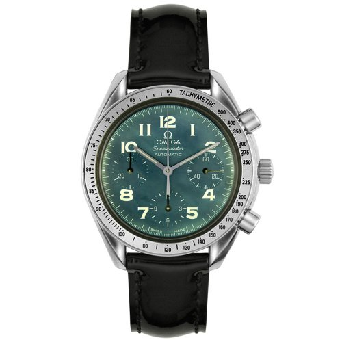 Omega Women's Speedmaster Collection Shiny Black Leather Watch