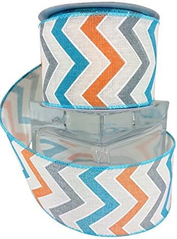 Chevron Boy Ribbon Orange, Blue, Grey 2.5"x 10 Yards