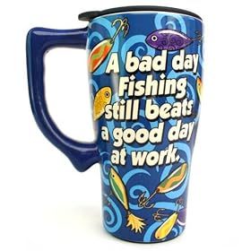 Ceramic Travel Mug - Fishing - Beats a Good Day at Work by Spoontiques Creative Ventures