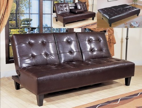 Tufted Bi-cast Leather Adjustable Sofa Bed
