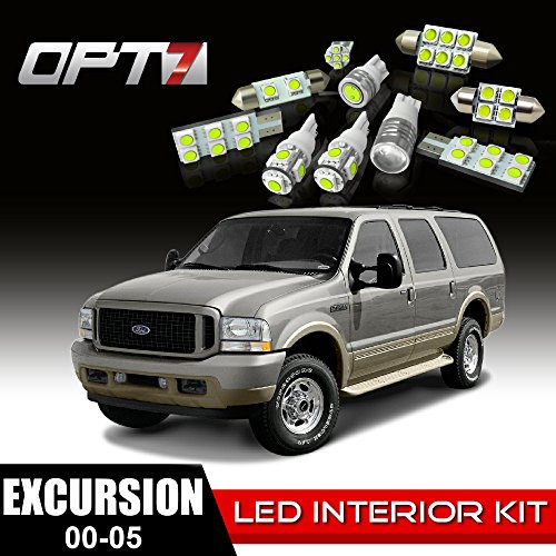 OPT7 12pc Interior LED Replacement Light Bulbs Package Set for 00-05 Ford Excursion | White