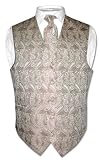 Covona Men's Lt. BROWN Paisley Design Dress Vest NeckTie Set for Suit or Tuxedo