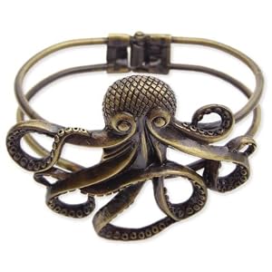 Antique Golden Brass Octopus Hinge Cuff Bracelet