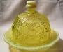 Vaseline Uranium Opalescent Glass Rose Butter Dish
