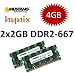 4GB Dual Channel Kit: Mustang / HYNIX original 2 x 2 GB 200 pin SO-DDR2-667 (PC2-5300, 667Mhz, CL5) double side für aktuelle DDR2 NOTEBOOKS - 100% kompatibel zu PC2-4200, 533Mhz, CL4