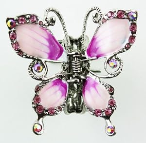 Butterfly Hair Clip - Silver Butterfly Hair Accessory (Pink) [Jewelry]