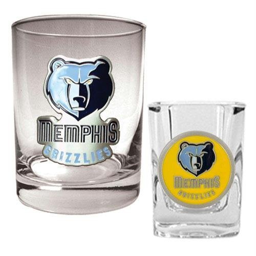 NBA Memphis Grizzlies Rocks Glass & Square Shot Glass Set - Primary Logo