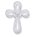 14k White Gold Filigree Diamond Cross Pendant