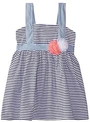 Girls Cotton Elasticized   Waistline Striped Print  Dress