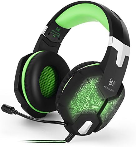 Digeek G1000 Professional 3.5mm Mic Microphone Noise Isolation Over-ear PC Gaming Bass Stereo Big Colorful Breathing LED Light PC Game Headsets for Laptop Computer (Black and green)