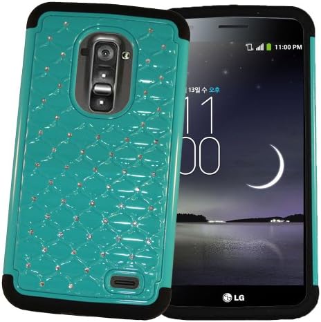 SOGA® Hybrid Diamond Bling Cover Protector Case for LG G Flex D950 D959 LS995 - Teal / Black [SWE95]