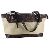 Fashionable Tan Woven Handbag with Brown Croco Trim