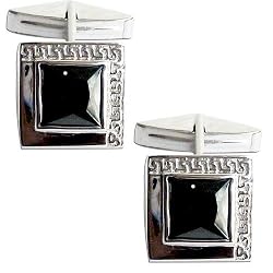 Stud for Men Sterling Silver Onyx Gemstone Cuff Links Set (cflng247)